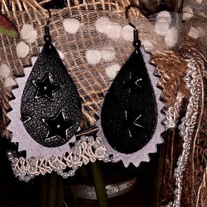 SOLD Grey Suede and Black star stamp leather